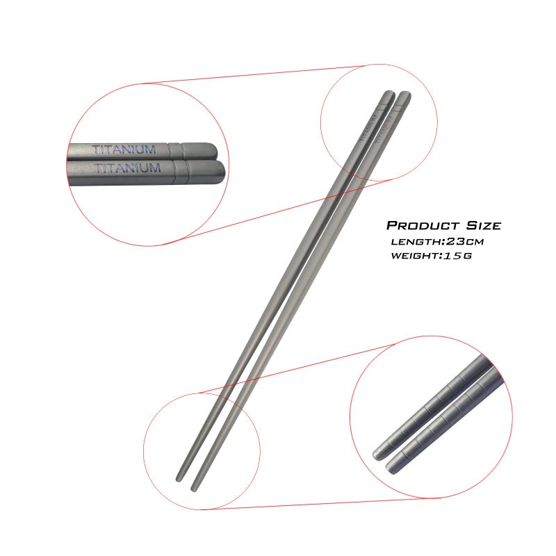 ZEARE Titanium Chopsticks Ultralight 2 Pairs Square Standard Length Rice, Noodles and Sushi Reusable Cutlery Cookware (9 inches (23cm)) - Image 3
